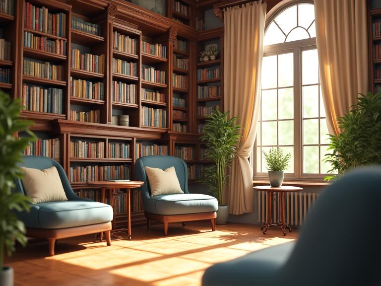 PyroLeaf Books の書棚と読書ラウンジ